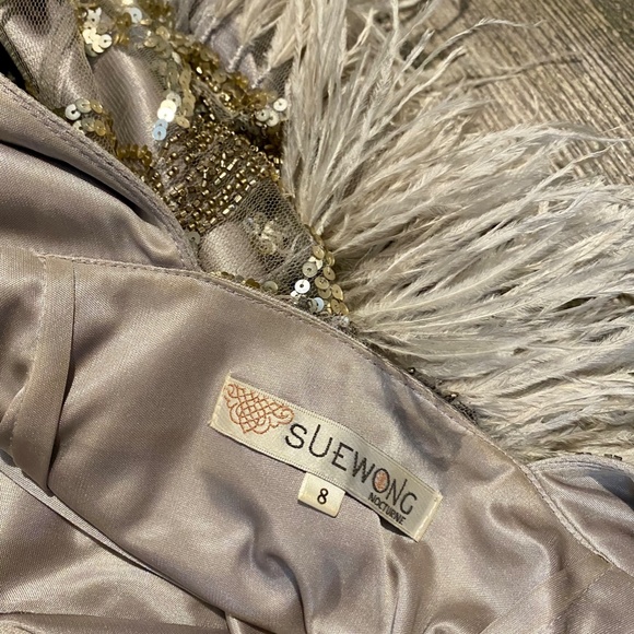 Sue Wong Great Gatsby Silver short cocktail dress w/ sequins & feathers - Picture 8 of 8